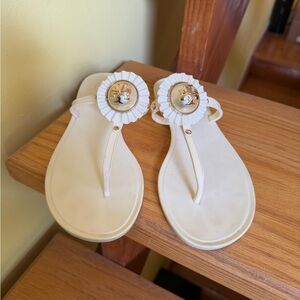 Tory Burch Cream Miller Thong Sandals with Gold Logo Medallion